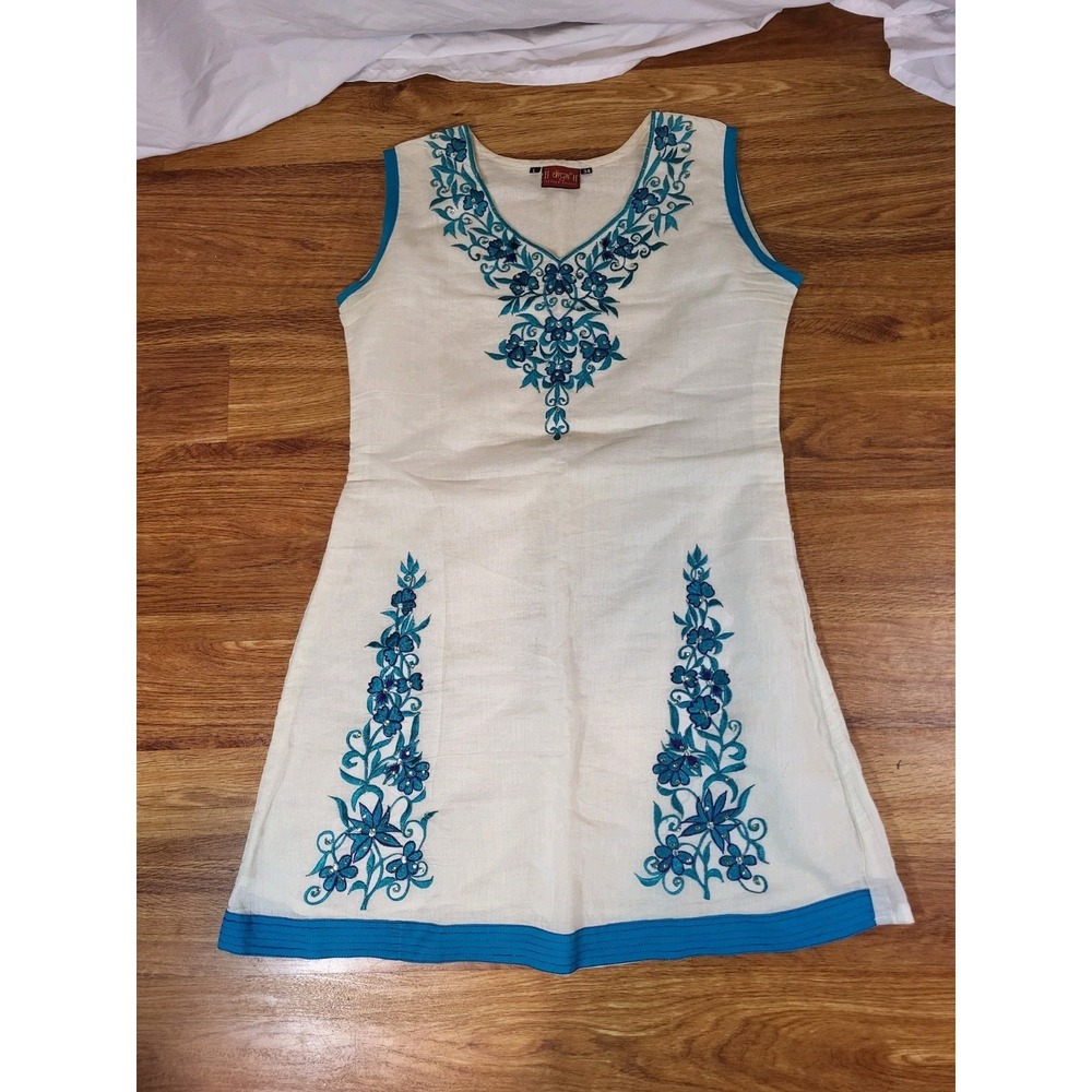 Diya Embroidered White & Blue Floral Embroidered Dress